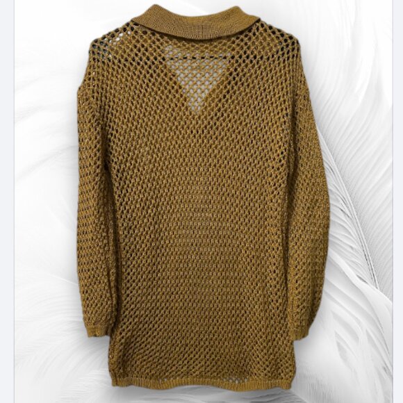 New Mustard Open Knit Sweater with Collar Size: M - Picture 3 of 8